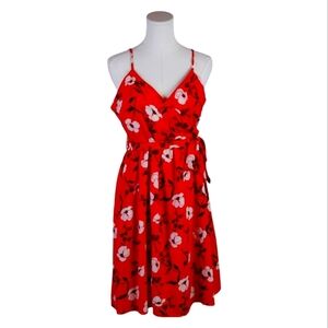 Gilli Vibrant Red Casual Floral Midi Dress Lightweight Flowy Size Medium